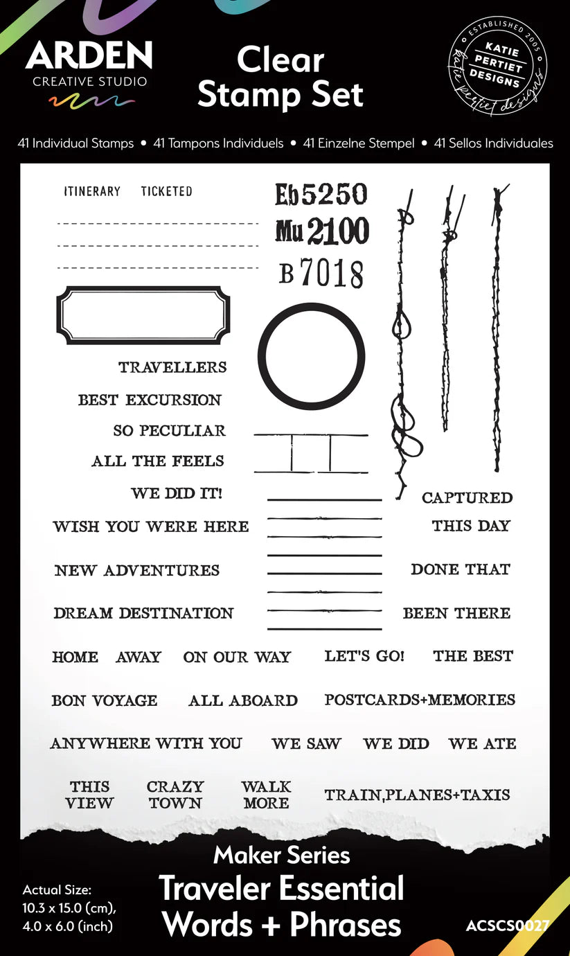 Maker Series Traveler Essential Words + Phrases 4in x 6in Clear Stamp